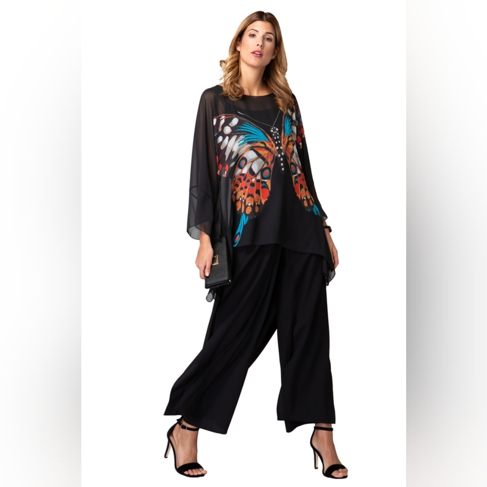 Joseph Robkoff Chiffon Deluxe Black Wide Leg Plus Size Pants Size 16 NWT - Picture 3 of 5